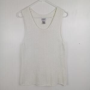 Chico's Women's White Knit Crochet Tank Top Size 1 / Med Scoop Neck Sleeveless